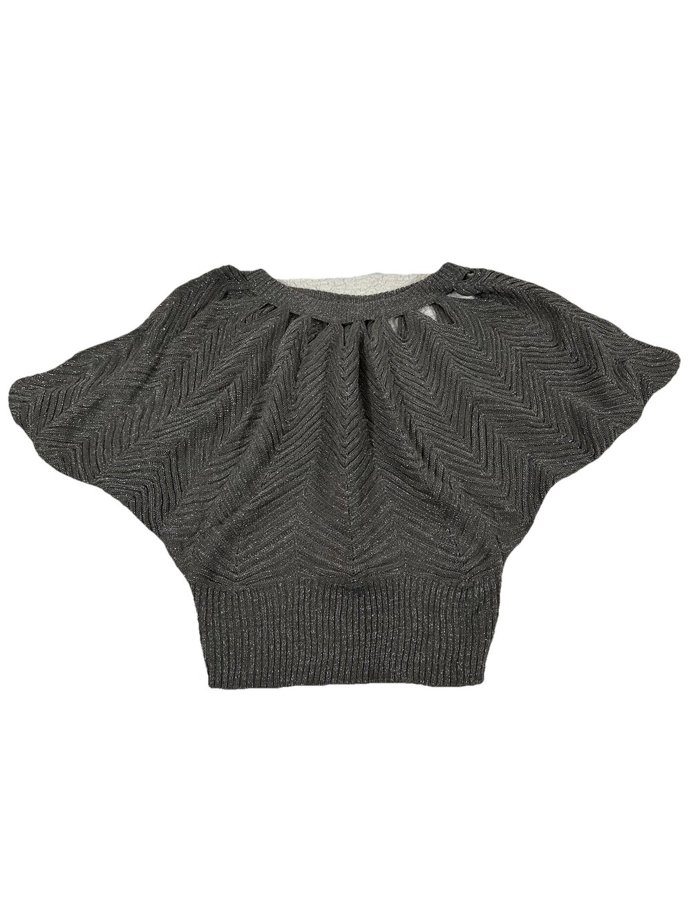 Jessica Simpson Women's Sz. L Batwing Dolman Sleeve Knit Sweater Grey Metallic